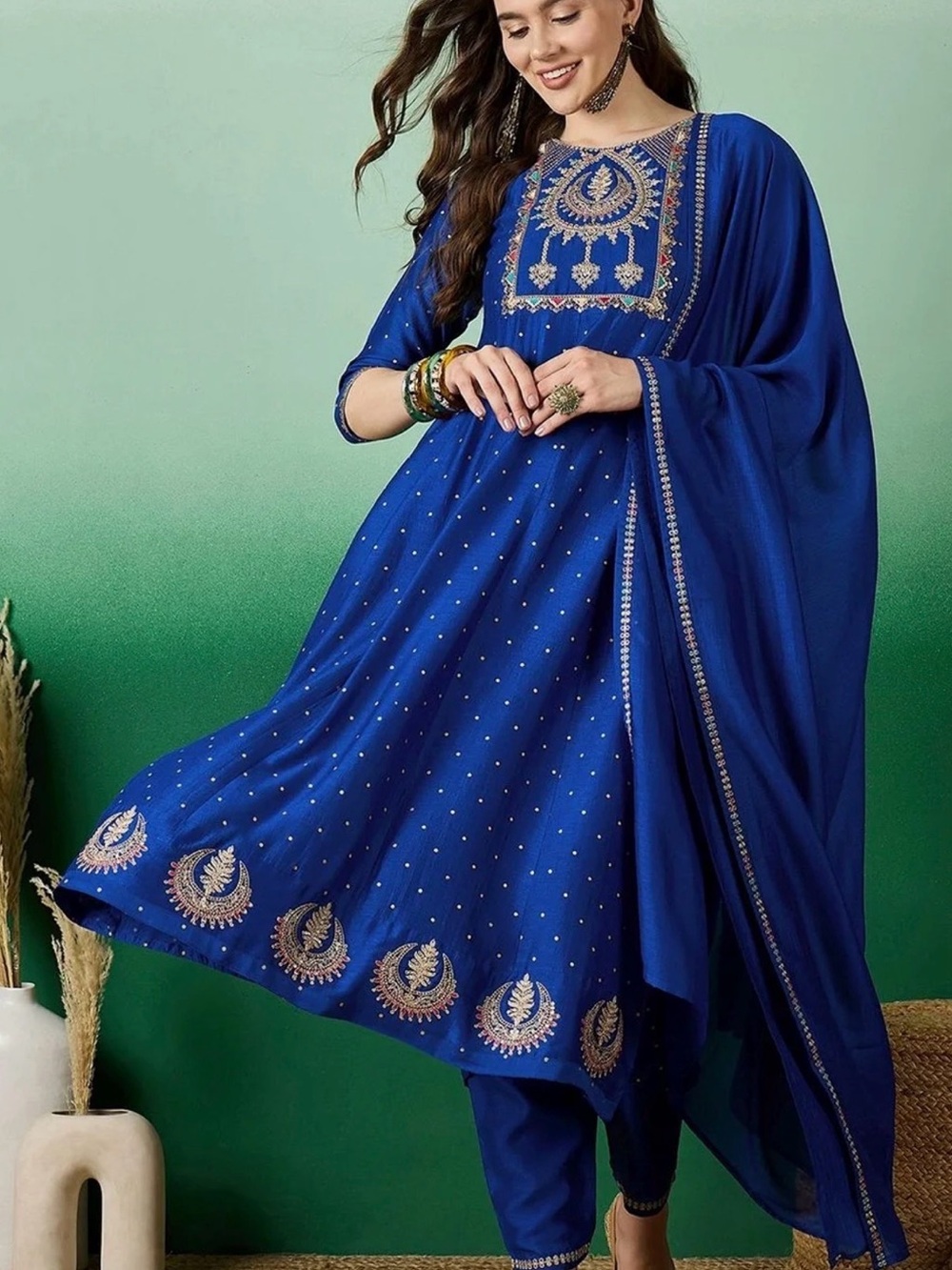 Embroidered Royal Blue Women’s Anarkali Dress